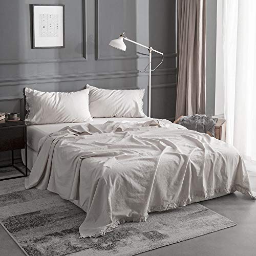 King Linens Simple&Opulence Belgian Linen Sheet Set 4PCS Solid Color Ruffles Flouncing
