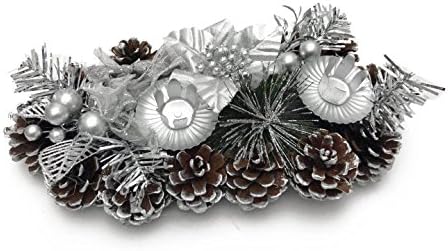 Christmas Poinsettia Silver Candle Holder with Pinecone Handcrafted