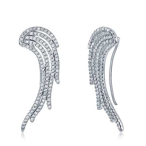 Ladies Sterling Silver 925 Ear Cuffs Clip on CZ Angel Wings Womenâ€™s Climber Earrings