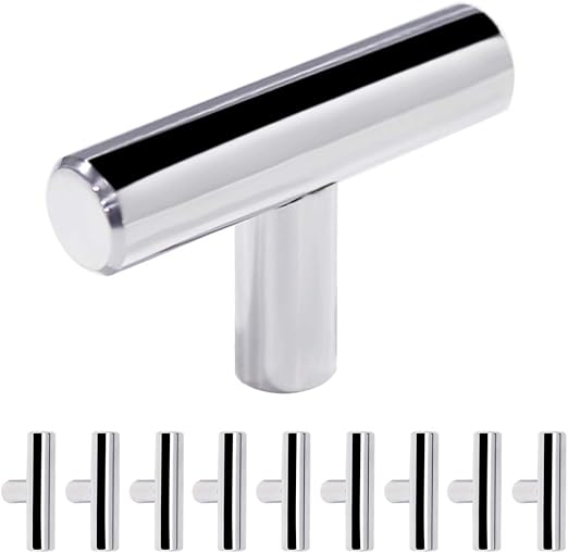 Probrico 10 Pcs Polished Chrome Kitchen Drawer Knobs Length 50mm 2