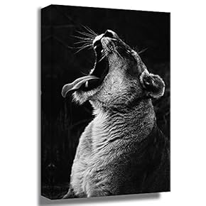 B2T African Lioness yawn Teeth Wildlife Painting Artwork...