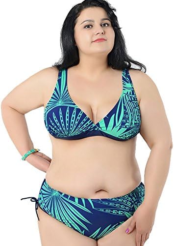 COSOMALLING Women's Plus Size Printed Padded Set Elastic Swimsuit Swimwear 2XL(US16W) Blue