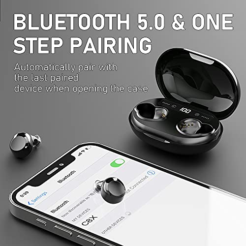 LYCHL Bluetooth Kopfhörer Kabellose Kopfhörer In Ear 8H Single Spielzeit, Sport Ohrhörer mit Passive Noise Cancellation IP7 Wasserdicht, Bluetooth 5.0 Headset mit LED Digitalanzeige Touch Sensoren