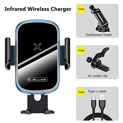 Wireless Car Charger Mount [Auto Clamping], 15W Qi Fast Charging Intelligent Infrared Car Mount, Windshield Dash Air Vent Phone Holder for iPhone 12 11 Pro Xs XR, Samsung S20, S10, and More