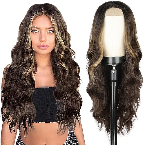 70 discount on POPTAIYU Long Brown Mixed Blonde Wavy Highlight Lace