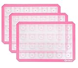 Aprince Silicone Baking Mat Set of 3 Half Sheets for Macarons - Non Stick Cookie Sheet Professional Grade (3) (Pink)