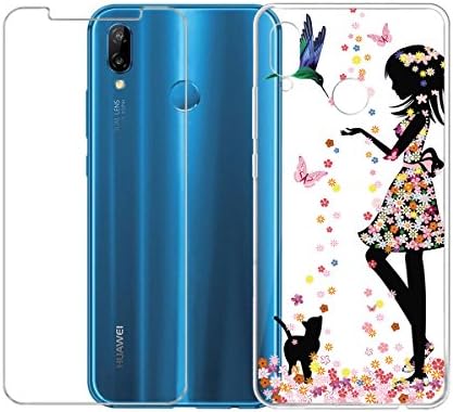 [Combination] Huawei P20 Lite / Huawei Nova 3E (5.84") Transparent Case + Tempered Glass Screen Protector , LJSM Silicone Soft TPU Cover Gel Shell Protector Case -WM49 , Protective Film