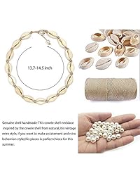 Shell Necklace, Handmade Sea Shell Choker Adjustable Natural Cowries Shell Anklet, Boho Hawaii Summer Beach Necklaces Bracelet Set Jewelry for Women Girls with Gift Box