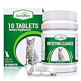 HerbalVet 10 Tablets Cat Intestinal Cleanse | Cat Dewormer Alternative | Cleansing Tablets for Cats, Promotes Intestinal Health | Helpful E-Book Included, 1 Bottle of Ten
