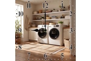 Lefangovs Laundry Room Wall Clock 10inch Wooden Square Modern Minimalist Clock Silent No Tick Battery Powered for Farmhouse B