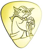 Unique & Custom [0.38mm Thin Gauge - Traditional Style Semi Tip] Hard Luxury Guitar Pick Made of Genuine Solid Brass w/ Starwars Sci-Fi Master Yoda Design 