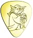 Unique & Custom [0.38mm Thin Gauge - Traditional Style Semi Tip] Hard Luxury Guitar Pick Made of Genuine Solid Brass w/ Starwars Sci-Fi Master Yoda Design "Gold Yellow Colored" {Single Pick}