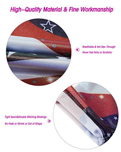 Kids4ever Toddler Gymnastics Leotards Star Stripes Splicing Biketards for Girls Sparkly Unitard with Shorts 6T 7 T