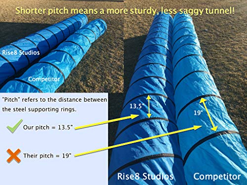 Rise8 Studios Dog Agility Tunnel | Pet Training Equipment | Rip and Tear Resistant | Includes Carry Bag and Ground Stakes | Made of 420D Polyester 24" Diameter, 18' Long (Orange)
