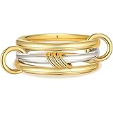 Goenjoy 14K Gold Plated Interlocked Stackable Rings for Women, Statement Multi Ring Mixed Metals Stack, Two-Toned interlocking rings Stacking Jewelry