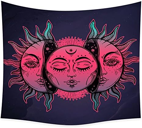 Tapestry , Moon and Sun with Many Fractal Faces Mystic Art Print, for Home and Wall Decorations. (red, 51.2"X59.1")