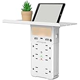 6 AC Wall Outlet Extender, with Shelf &amp; Night Light, White | shiningwell, 3 USB Ports (2A+1C), Outlets,Surge Protector, Multi Plug Expander Charger Shelf with Storage for Home, Dorm