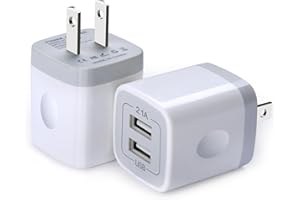 USB Wall Charger, FiveBox 2Pack Dual Port 2.1Amp Fast Brick Base Adapter Charging Block Charger Cube Plug Box for iPhone 16e 16 Pro Max 15 14 13 12 11 Pro X 6 6S 7 8 Plus, iPad, Samsung, Android