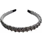 Jilukibo Fashion Sparkle 4 Rows Crystal Headbands for Women, Glitter Sparkle Rhinestone Beaded Hair Hoop Band Hair Accessories (Grey)