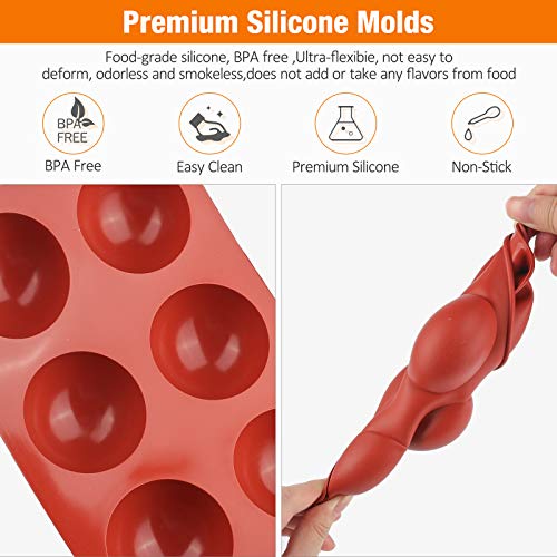 3 Pack 6 Holes Semi Sphere Chocolate Molds, BPA Free Silicone Baking Mold for Making Hot Chocolate Bombs, Cake, Jelly, Dome Mousse（Brick red）