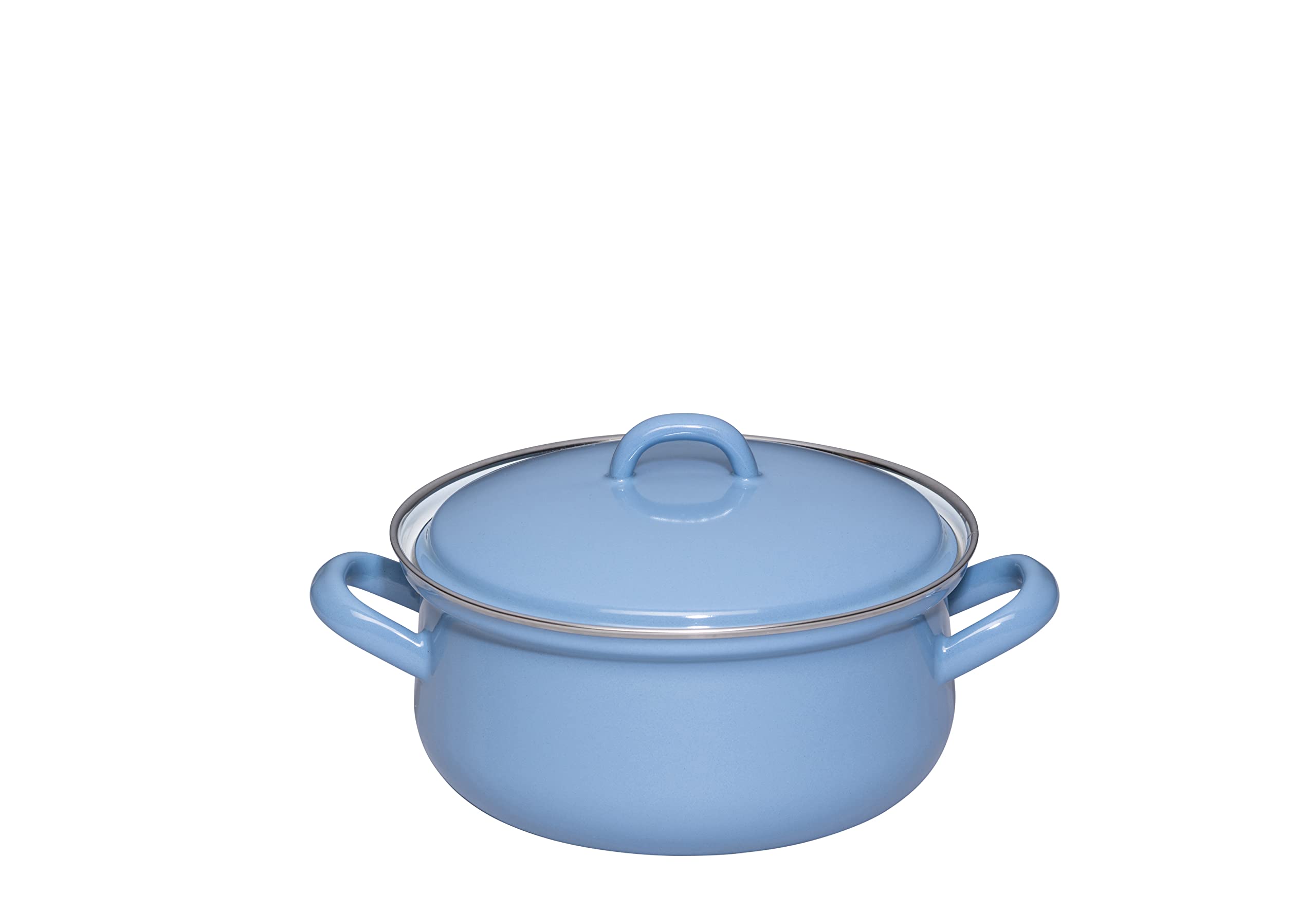 Riess, 0612-128 Casserole with Lid Diameter 16 cm Natural Blue Medium Enamel, Vol. (rec.): 1.6 Litres, Made in Austria, LWH: 25.1 x 19.8 x 12.7 cm, 1.107 kg, Suitable for Induction Cookers, Suitable