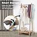 LANGRIA Foldable Bamboo Clothes Laundry Rack with Vertical Hanging Rod Two Side Hooks and Lower Shoe Shelf for Extra Storage Space A-Frame Design Garment Stand (Bamboo Natural Color)