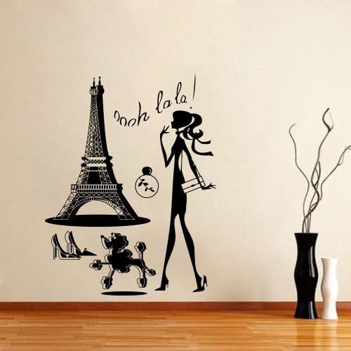 Wall Stickers Vinyl Decal Eiffel Tower Girl Shopping Poodle Paris Travel 6.5 FT