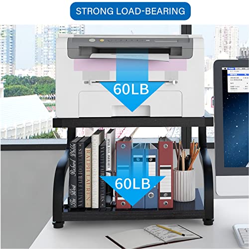 PUNCIA 2 Tiers Wood Black Home Office Desktop Printer Stand Laser