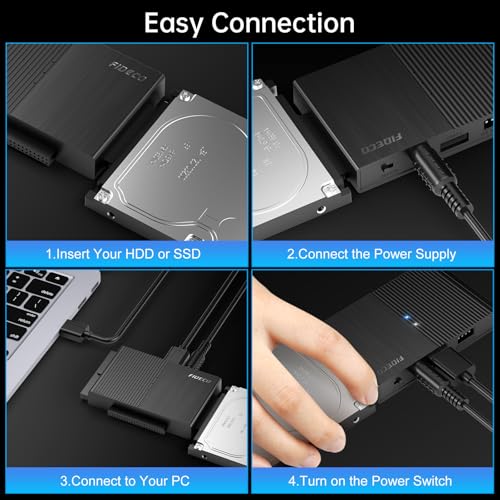 FIDECO IDE and SATA Adapter, USB 3.0 Hard Drive Adapter with Power Switch, SATA and IDE Converter for 2.5 Inch and 3.5 Inch HDD or SSD, CD-ROM, CD-RW, DVD-RW Drives