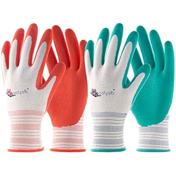 COOLJOB 6 Pairs Garden Gloves for Women, Women's Gardening Working Gloves, Rubber Coated Work Gloves, Medium Size Fits Most, Orange/Green