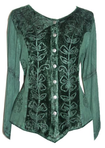 Agan Traders2025 Spring Winter Long Sleeve Velvet Blouses - Vintage Renaissance Button Down Embroidered Tops for Women