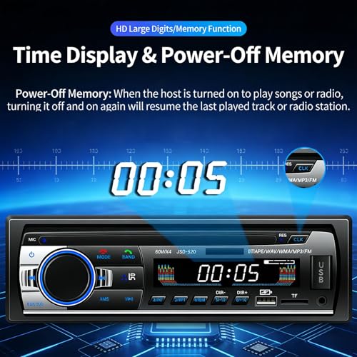 Chasinglee Autoradio Bluetooth - 1 DIN - 2x60W - Funzione AUX, lettore MP3 e doppia porta USB, suono stereo FM, chiamate in vivavoce, uscite RCA, tasti illuminati RGB, iOS e Android
