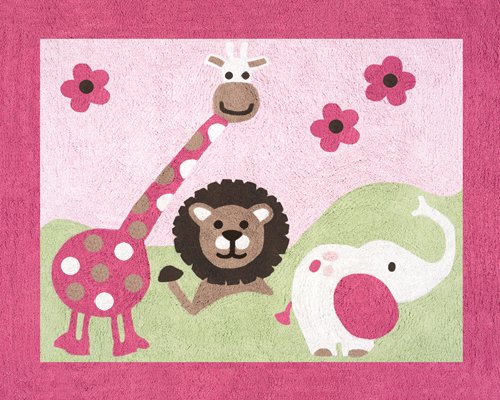 Pink and Green Jungle Friends Accent Floor Rug by Sweet Jojo Designs