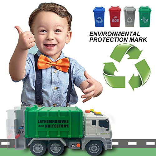 Garbage Truck Toy,12''Friction Powered Toy Trash Truck with 4Trash Cans