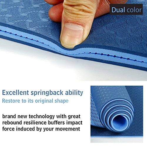 FARLAND Non Slip Yoga Mat with Carrying Strap - Eco Friendly TPE Workout Mat Exercise Mat,Anti-tear Hot Pilates Fitness Yoga Mat in Home & Gym (Blue) - Thumbnail 3