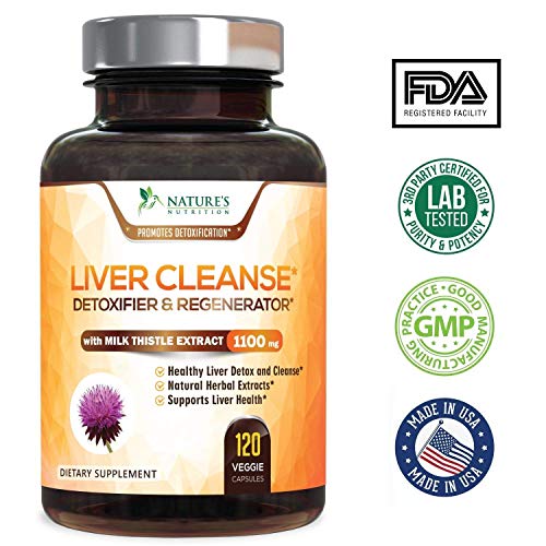 Liver Cleanse Detox & Repair Formula 1100mg - Highest Potency 22 Herbs, Made in USA, Best Vegan Milk Thistle Extract, Silymarin, Beet, Artichoke, Dandelion, Chicory, Support Supplement - 120 Capsules