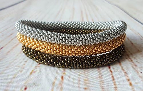 Nepal Roll On Beaded Bracelet Silver Bronze Gold Bangle