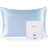 ZIMASILK 100% Pure Mulberry Silk Pillowcase for Hair and Skin Health,Soft and Smooth,Both Sides Premium Grade 6A Silk,600 Thread Count,with Hidden Zipper,1pc(Standard 20''x26'',Light Blue)