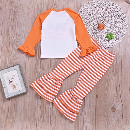 Baby-Girls 2 Piece Pumpkin Long Sleeve Tops Striped Bell-Bottoms Halloween Set Outfit (Orange, 3-4 Years) - Thumbnail 3