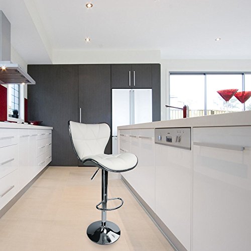 Leopard Shell Back Adjustable Swivel Bar Stools, PU Leather Padded with Back, Set of 2 (White