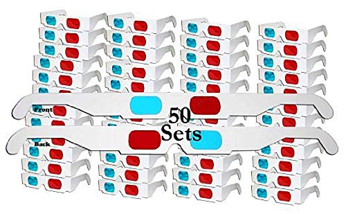 LRRH 50 Pairs – Flat- 3D Glasses Red and Cyan White Frame Anaglyph Cardboard (50 Set)