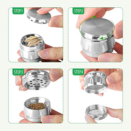 iRainy G2 Pocket Size Spice Herb Grinder - Small Tiny 1.6 Inch 4 Pieces with Pollen Catcher (Silver)