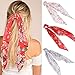 Chiffon Ponytail Hair Scarf Scrunchies - 3 Packs AWAYTR Flower Cashew Leopard Ripple Point Elastic Hair Ties Bow for Women (Flower blue + flower red + flower pink)