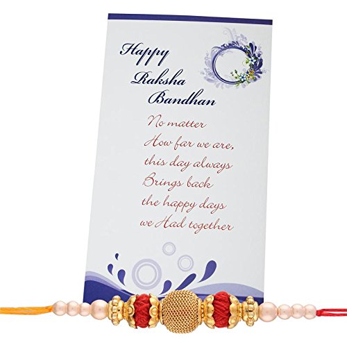 i jewels gold plated pearl rakhi with greeting card for boys/men (r602-c)
