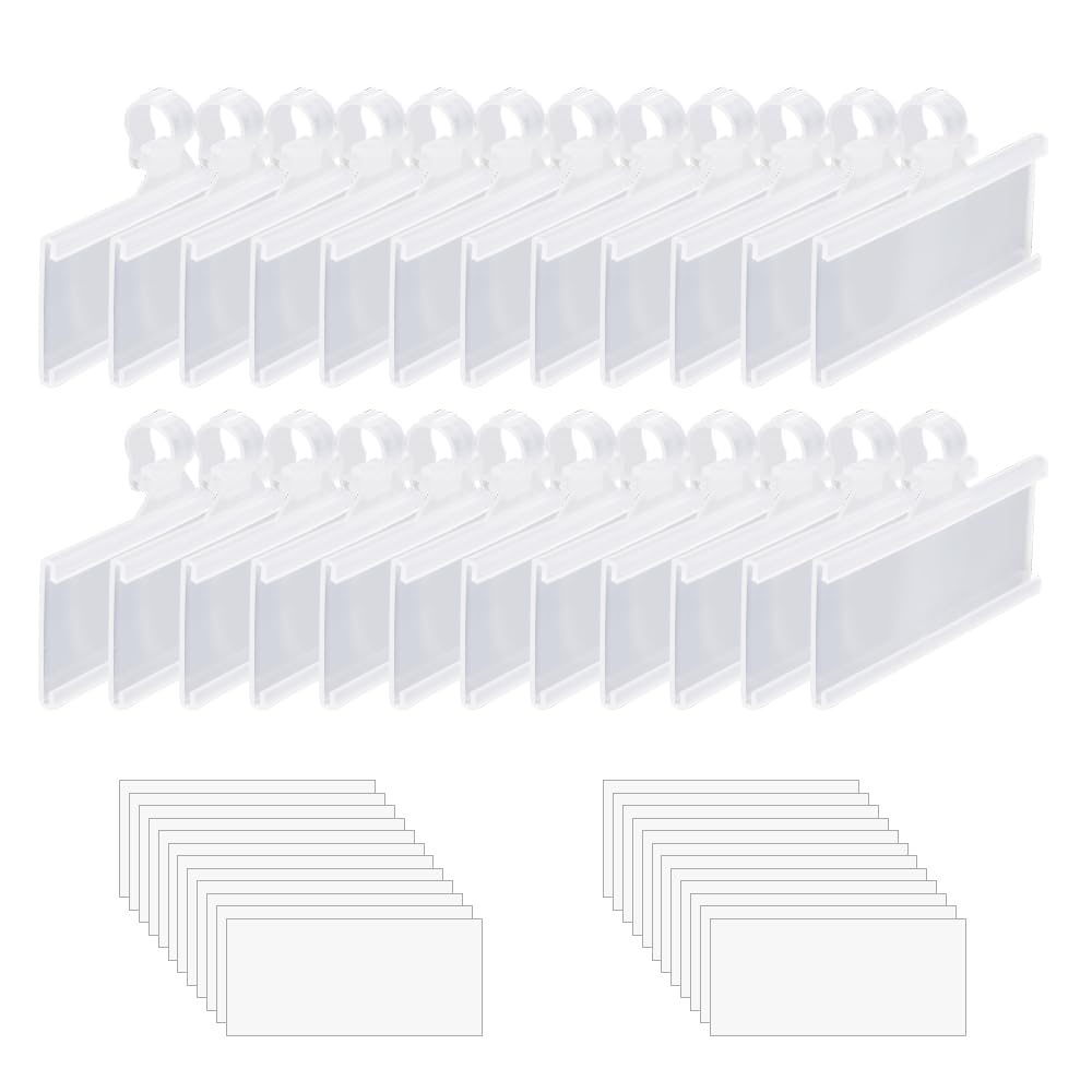 WYAN 24 Pcs Basket Labels Clip,Semitransparent Plastic Prices Tag Label Clip,with White PVC Label,Clip On Labels for Retail Supermarket Shop(Inner Dimension:7.5 * 3cm)