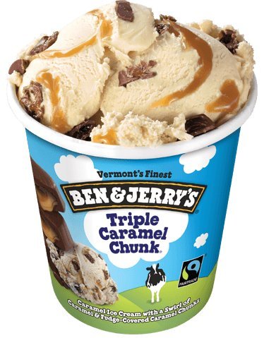 Ben & Jerry's - Vermont's Finest Ice Cream, Non-GMO - Fairtrade - Cage-Free Eggs - Caring Dairy - Responsibly Sourced Packaging, Triple Caramel Chunk, Pint (4 Count)