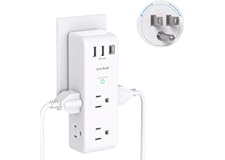 Surge Protector Outlet Extender - with Rotating Plug, 6 AC Multi Plug Outlet with 3 USB Ports (1 USB C), 1800J Wall Charger, 