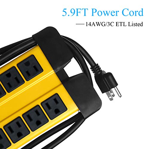 Industrial Metal Power Strip, 10 Outlet Heavy Duty Power Strip