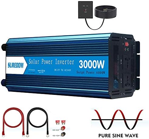 3000W Peak 6000watts Pure Sine Wave Power Inverter Off Grid 12v/24V DC to 120v/220V AC Output Converter with 2 AC Outlets for Car RV Home Use
