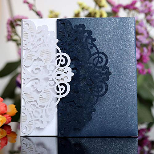 10 Pack Wedding Invitations Cards Kit, Hanhan 3 Folds 5x7'' Laser Cut Flora Lace Invitation Cards Cover Holder Pocket for Wedding Bridal Shower Engagement Birthday Graduation Invitation - Thumbnail 7